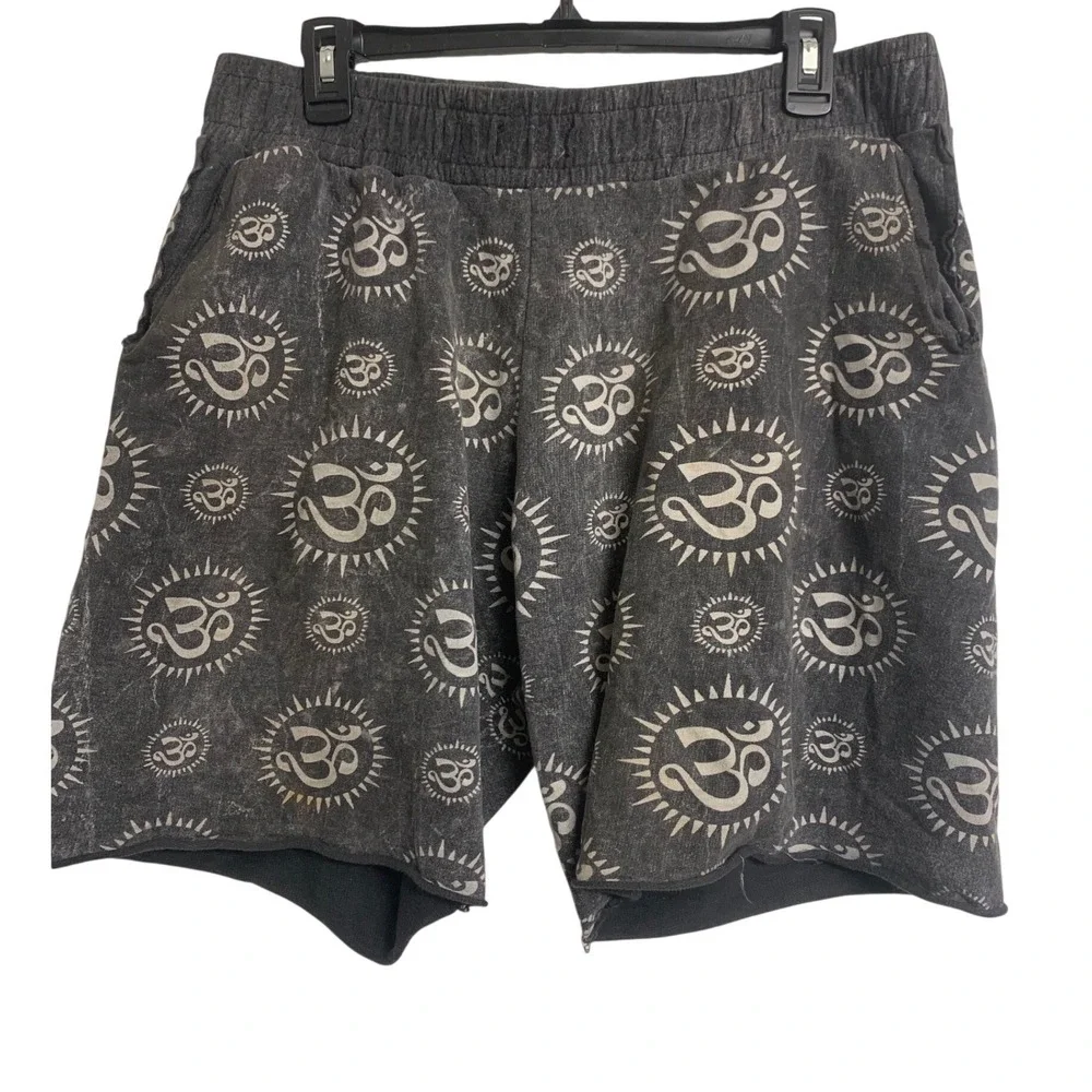 No Time Om Yoga Loungewear Sweat Shorts Washed Black Cotton‎ Large 34-36